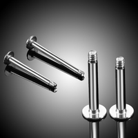 Lot de 100 pièces de tiges de labret en acier avec tête filetée 16G 14G, uniquement pour piercing des lèvres, clous d'oreille et bijoux corporels