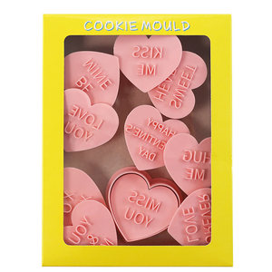 Safran 10 pièces en forme de coeur Cookie Stamp and Cutter Set Valentine Pink Cutters pour les produits de boulangerie en plastique durable - Product Image 6