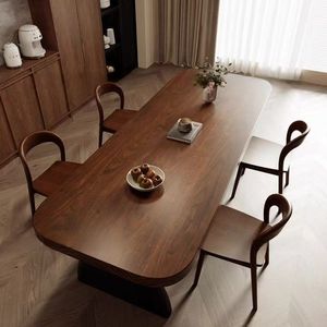 Solid Wood Slab Dining <b>Table</b> 5Cm Thickness Rounded Corners Nordic Style Original Wood <b>Table</b> - Product Image 2
