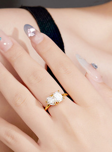 S925 Sterling Silver <b>Two</b> <b>Stone</b> <b>Ring</b> With Round And Emerald Cut Yellow Gold Moissanite Engagement Gift Silver Classic <b>Ring</b> - Product Image 5