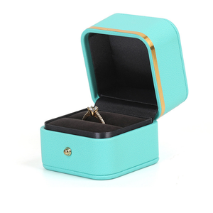 Custom logo green blue pu leather ring gift packing box jewelry box ring box