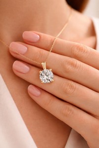 Luxury Round Lab Diamond Solitaire Necklace Gold Minimalist Bridal <b>Jewellery</b> - Product Image 4