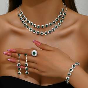 ジュエリーセットシルバーメッキフラワードロップダイヤモンド銅高級ブレスレットリングイヤリングネックレス女性用 - Product Image 3