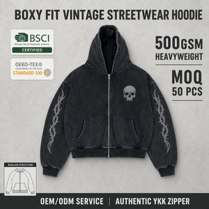 Sweat-shirt à capuche oversize pour homme, broderie tête de mort, streetwear, veste zippée, manches classiques, coton French Terry, vêtement d'automne - Product Image 1