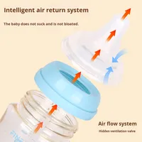Biberon à large ouverture avec motif de dessin animé, tétine en silicone anti-colique, débit variable, 330 ml, sans poignée