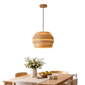 Lámpara Colgante Moderna Hecha a Mano Wood Friends, Estilo Antiguo, E27, Fácil de Colgar, Pequeña, de Madera Contrachapada, con Control Remoto y Regulable - Product Image 2