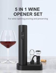 Y2 Cheap Price Gift Box 5in1 Set Red Wine champagne Pourer <b>Cork</b> Stopper Corkscrews Battery Electric <b>Bottle</b> Openers with Base - Product Image 2