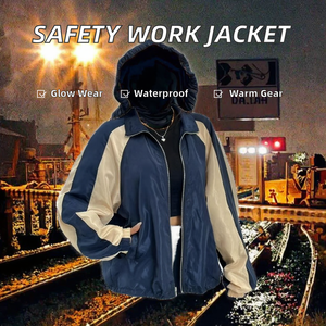 High Visibility Safety Hooded Casual <b>Winter</b> Windbreaker <b>Jacket</b> Reflective Stripes <b>Waterproof</b> Workwear Uniform for Construction - Product Image 2