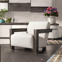 Fauteuil simple moderne américain DISHI, fauteuil en bois massif, fauteuil de luxe léger en coton et lin, fauteuil de loisirs personnalisable pour la chambre à coucher