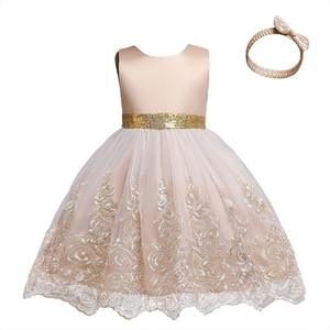 Robes de soirée pour filles, robes de princesse pour mariage, robes sans manches en dentelle brodée avec jupe à volants et bandeau - Product Image 6