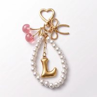 Porte-clés en perles doux et féminin avec lettre, fermoir en forme de cœur, ornement de sac en métal rose pailleté avec cerise et nœud