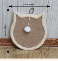 Tapis à gratter pour chat en sisal naturel, écologique et sûr, en forme de tête de chat ou de poisson, avec jouet suspendu et boule, à fixer au mur pour chaton