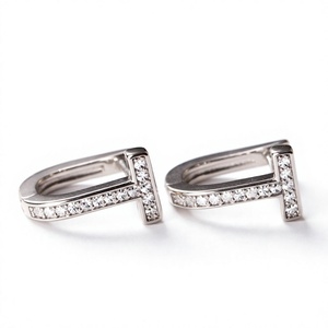<b>Silver</b> Letter T Hoop <b>Earrings</b> Full Pave Moissanite Initial <b>Huggie</b> <b>Earrings</b> for Wedding Gift Party Wear - Product Image 1