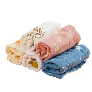 100% Cotton Floral INS Style Square Towel Set Multi-function Breathable Baby Bibs Custom Printing Hook Cleaning Cloth Hand Towel