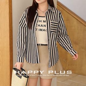 Happy Plus – chemise rayée de protection solaire pour femmes, grande taille, en coton, manches longues, Upf 50, ensemble trois pièces, N8891 - Product Image 1