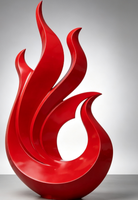 Sculpture abstraite en fibre de verre, flamme rouge, statue de feu pour la décoration de jardin extérieur