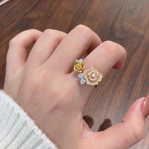 S925 Pure Silver Twin Rose <b>Ring</b> Elegant Romantic Luxury with Full Diamond Inlay Light Luxury Style <b>Open</b> Mouth <b>Ring</b> - Product Image 3