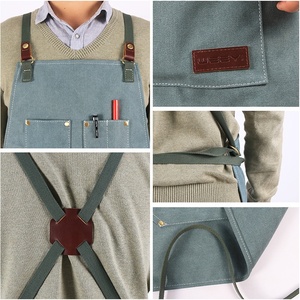 CHANGRONG, delantal <span class=keywords><strong>de</strong></span> jardín sin mangas <span class=keywords><strong>de</strong></span> lona verde personalizado, espalda cruzada con bolsillo <span class=keywords><strong>para</strong></span> herramientas <span class=keywords><strong>para</strong></span> limpieza - Product Image 3