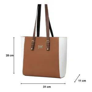 Sac fourre-tout pour femme Fana Adelle M3712, couleur camel, panneaux en microfibre, cuir synthétique, fermeture ouverte, toutes saisons - Product Image 4
