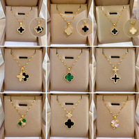 Kalung Baja Anti Karat Kristal Semanggi Empat Daun Desain 78 Fashion, Perhiasan Lapis Emas 18K Mewah, Rantai Kalung Anti Luntur
