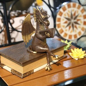 Dragon Reading Resin Sculpture Decor For Home Office <b>Study</b> <b>Desk</b> Ornament Traditional Style Luxury Craft - Product Image 1