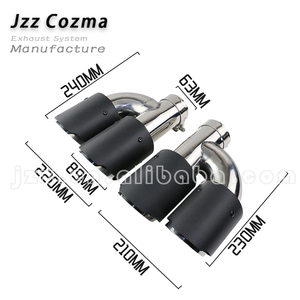 JZZ Tipo H, Punta de Escape Doble de Acero Inoxidable, Universal, 63mm a 89mm, 240mm de Longitud Total, Salidas Dobles, Punta de Fibra de Carbono de 1.5mm - Product Image 2