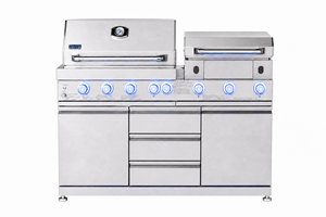 Îlot de cuisine extérieur multifonction luxueux en acier inoxydable avec barbecue à gaz, friteuse à air et grand <span class=keywords><strong>meuble</strong></span> avec réfrigérateur - Product Image 3
