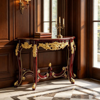 Table console de luxe européenne en bois massif, sculptée or antique, pour hall d'entrée, mobilier de décoration d'entrée de maison, vente en gros