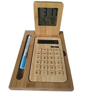 Năng lượng mặt trời Máy tính tre Máy tính để bàn máy tính đặt đồng hồ hiển thị nhiệt độ và độ ẩm 10 chữ số máy tính năng lượng kép - Product Image 1