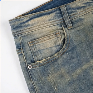 Pantalon évasé <span class=keywords><strong>de</strong></span> style vintage anglais à taille haute respirant Wangsheng, déchirures usées, finition trouée, denim - Product Image 2