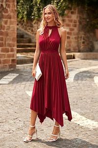 Popular Chiffon Pleated Skirt High Collar Sleeveless Clothing Loose Long <strong>Floaty</strong> Women Casual <strong>Dress</strong> <strong>Summer</strong> Sexy Chic Casual <strong>Dress</strong> - Product Image 5