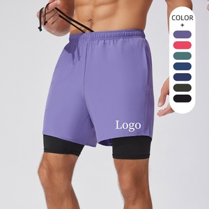 Men Quick Dry Running Shorts Built In Brief No Show Split <b>Layer</b> Workout 2 in 1 Fitness Shorts - Product Image 1