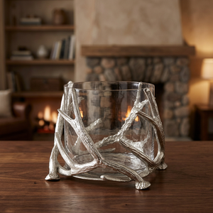 Support de bougie cylindrique en métal durable, motif bois de cerf argenté, pour décoration d'intérieur et rituels - Product Image 5