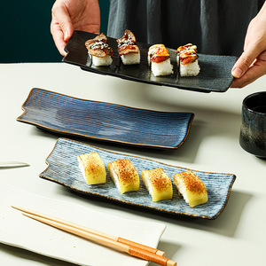 Plato de Sushi Japonés, Plato <span class=keywords><strong>Rectangular</strong></span> de Cerámica, <span class=keywords><strong>Forma</strong></span> Irregular, Bandeja Larga para Servir, Vajilla para Aperitivos, Plato Hecho a Mano - Product Image 5
