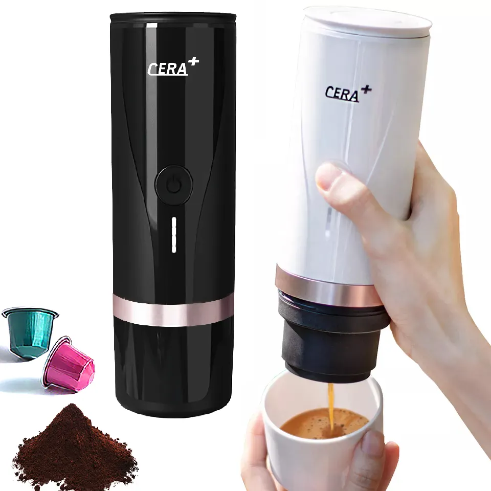 CERA +-cafetera portátil con forma de cápsula para el hogar, máquina de café pequeña con prensa manual automática para espresso