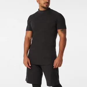 新设计黑色跑步再生涤纶氨纶男士上衣运动t恤