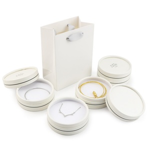 Round Cardboard Simple Wholesale White Jewelry Packaging <b>Gift</b> <b>Box</b> for Rings <b>Earrings</b> Foam Inserts for Jewelry - Product Image 1