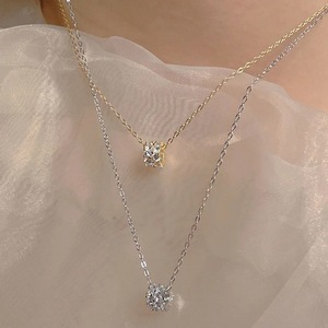 Women's Diamond Pendant Necklace Round Brilliant Cut Minimalist Luxury Style Everyday Wear Clavicle Chain - Product Image 1
