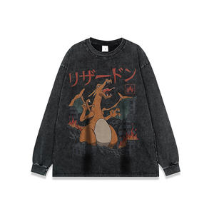 Camiseta de Manga Larga Personalizada para Hombre, Negra, Pesada, 300 Gramos, 100% Algodón, Lavado Ácido, con Estampado Gráfico de Dragon Ball Goku <span class=keywords><strong>Vegeta</strong></span> Pokemoned Anime - Product Image 4