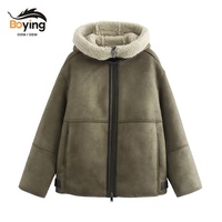 Veste en Faux Daim pour Femme avec Capuche - Vêtement d'extérieur chaud doublé en Sherpa, Manteau d'hiver décontracté à coupe ample pour le streetwear quotidien