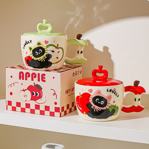 Ensemble de tasses en céramique mignonnes au design de chat pomme, avec boîte cadeau haut de gamme, pour les meilleurs amis et les cadeaux d'anniversaire - Product Image 2