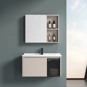 Modernes PVC-Waschtischmöbel Schwebender Waschtischunterschrank mit Spiegel und Waschbecken für Zuhause oder Hotel - Product Image 5