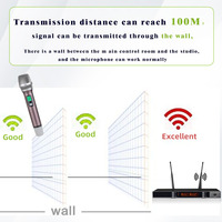 Système de microphone sans fil UHF 2 canaux, 200 fréquences sélectionnables, portée de 100 m, micro portable en métal avec récepteur pour église et scène