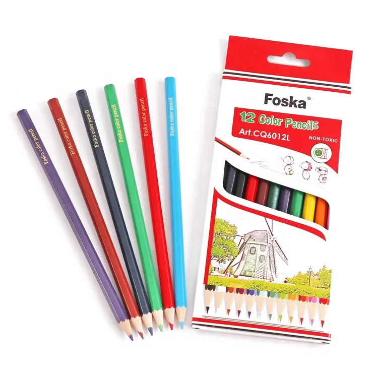 Foska 7 inch Long Pencil Set Wholesale Pastel Colored Pencils Set 12 Colors 18 Colors 24 Colors for Kids with Box Pack