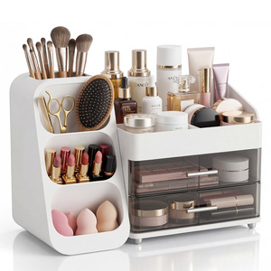 Cosmetic Storage <b>Box</b> With Drawers White Cream White <b>Makeup</b> Organizer For Desk Use - Product Image 4
