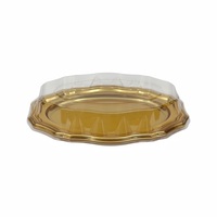 Barquette jetable pour gâteaux, plateau alimentaire à emporter avec couvercle transparent, plateau ovale en plastique pour buffet, plateau de luxe doré pour desserts