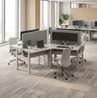 Poste de travail de bureau électrique réglable en hauteur, modulaire, pour 3 personnes, bureau dos à dos, mobilier de bureau commercial pour équipe