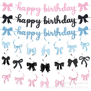 Kit de décoration transfrontalier pour fête d'anniversaire avec guirlande de nœuds, fournitures pour fille d'honneur, nœuds en spirale rose, bleu, noir, en plastique et papier, facile à assembler - Product Image 1