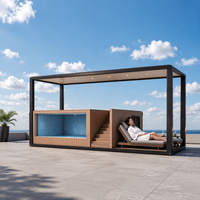 Piscine hors sol en bois grainé avec escalier, revêtement en FRP, piscine familiale modulaire pour jardin extérieur