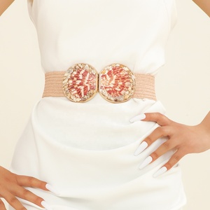<span class=keywords><strong>Ceinture</strong></span> en paille élastique pour femmes, <span class=keywords><strong>ceinture</strong></span> en tissu pour femmes, <span class=keywords><strong>ceinture</strong></span> ronde symétrique en coquillage, style bohème, été, mode personnalisée - Product Image 3